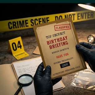 Lustige Geburtstagskarte mit Geheimdienst-Briefing Karte