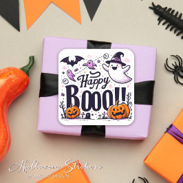 Lustige Geister und Kürbisse Happy Boo Kinder Hall Quadratischer Aufkleber