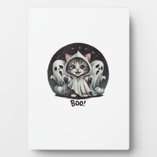 Lustige Geistkatze Boo Halloween Tier Geist Kitty Fotoplatte