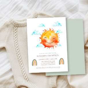 Lustige gelbe Aquarell-Sonnenschein-Boho-Baby-Part Einladung