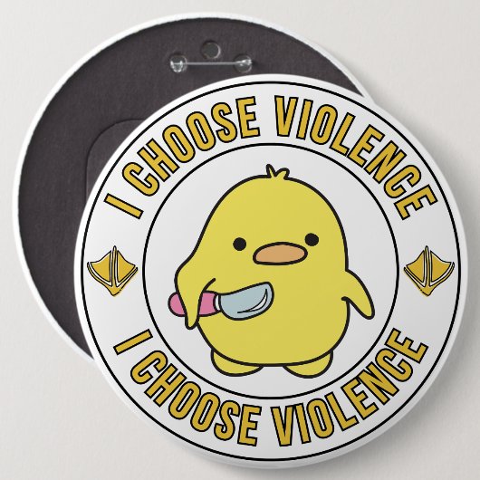 Lustige gelbe Ente mit Messer Button (Vorne & Hinten)