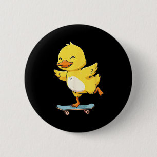 Lustige Gelbe Ente Skater Skateboard Ballerina Zoo Button