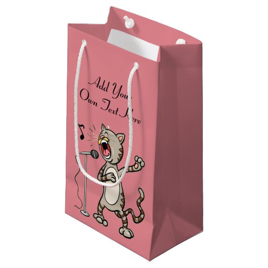 Lustige Gesang-Katzen-Geschenk-Tasche/Rosa Kleine Geschenktüte (Vorderseite Schrägansicht)
