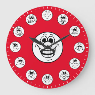 Lustige Gesichter & Ausdrücke in weißen Emojis Große Wanduhr