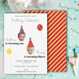 Lustige Gesichtsfotos Kinder gemeinsame Geburtstag Einladung