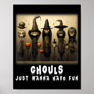 Lustige Ghule wollen lustige Hexen Halloween Poster