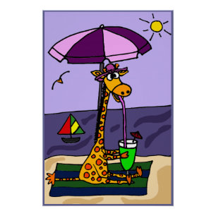 Lustige Giraffe am Strand-Plakat Poster