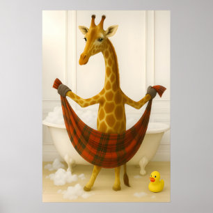 Lustige Giraffe Badezimmer Druck, Giraffe In Badew Poster