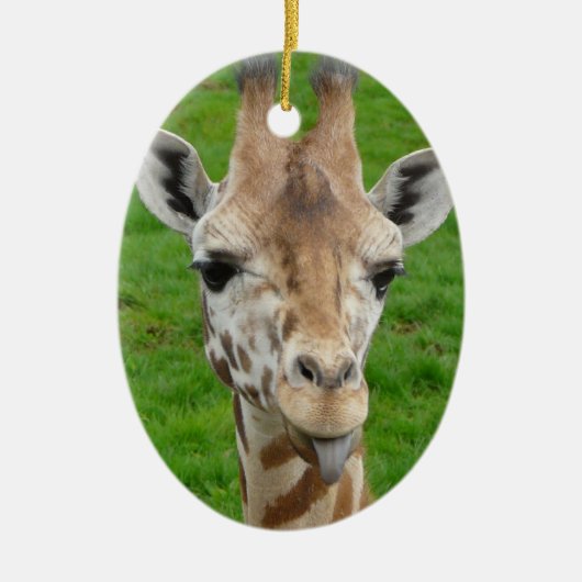 Lustige Giraffe, die heraus Zunge haftet! Keramikornament (Vorne)