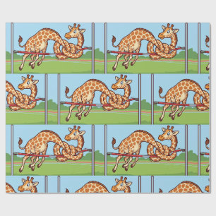Lustige Giraffe Hochsprung Cartoon Geschenkpapier