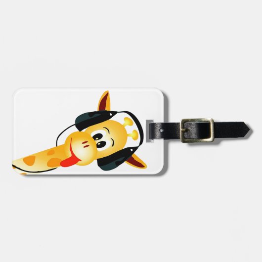 lustige Giraffe mit Kopfhörern Gepäckanhänger (Vorderseite horizontal)