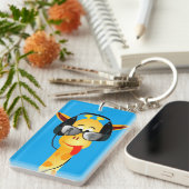 lustige Giraffe mit Kopfhörersommer-Glas-Comic Schlüsselanhänger (Vorderseite rechts)