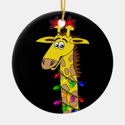 Lustige Giraffe mit Licht-wunderlichem Weihnachten Keramik Ornament (Vorne)