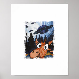 Lustige Giraffe UFO Zoo Tier Weird Meme Grafik Poster