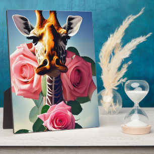 Lustige Giraffe und Rosen Surreal   Fotoplatte