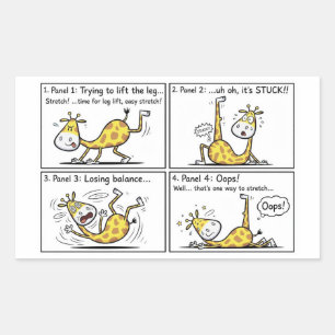 Lustige Giraffe Yoga Fail 4-Panel-Comicstrip Rechteckiger Aufkleber