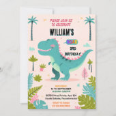 lustige Girl-Kinder niedlich Jungs T drei 3 rex 3  Einladung (Vorderseite)