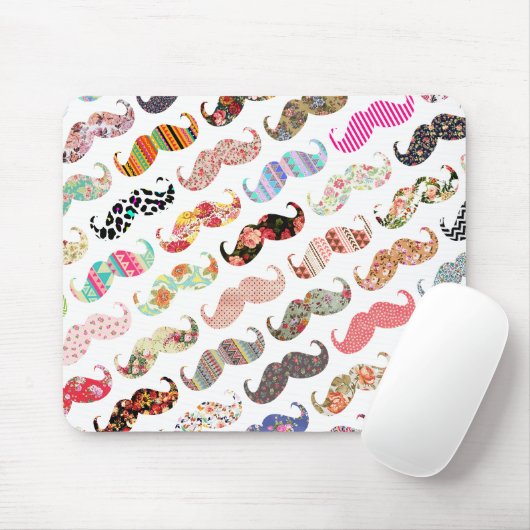 Lustige Girly bunte Muster-Schnurrbärte Mousepad (Mit Mouse)