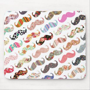 Lustige Girly bunte Muster-Schnurrbärte Mousepad