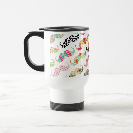 Lustige Girly bunte Muster-Schnurrbärte Reisebecher (Links)