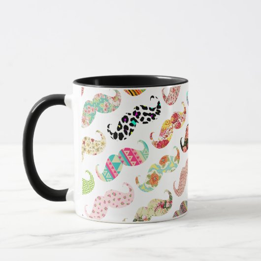 Lustige Girly bunte Muster-Schnurrbärte Tasse (Links)