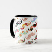 Lustige Girly bunte Muster-Schnurrbärte Tasse (Vorderseite Links)