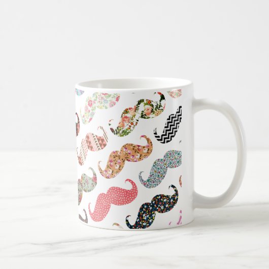 Lustige Girly bunte Muster-Schnurrbärte Tasse (Rechts)