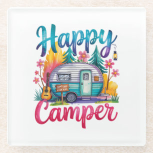 Lustige glückliche Camper Camping Bekleidung Anhän Glasuntersetzer