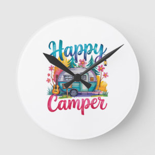 Lustige glückliche Camper Camping Bekleidung Anhän Runde Wanduhr