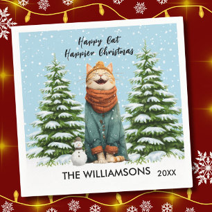 Lustige glückliche Katze glücklicheres Weihnachten Serviette