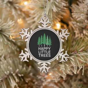 Lustige glückliche kleine Bäume Geschenke Camping Schneeflocken Zinn-Ornament