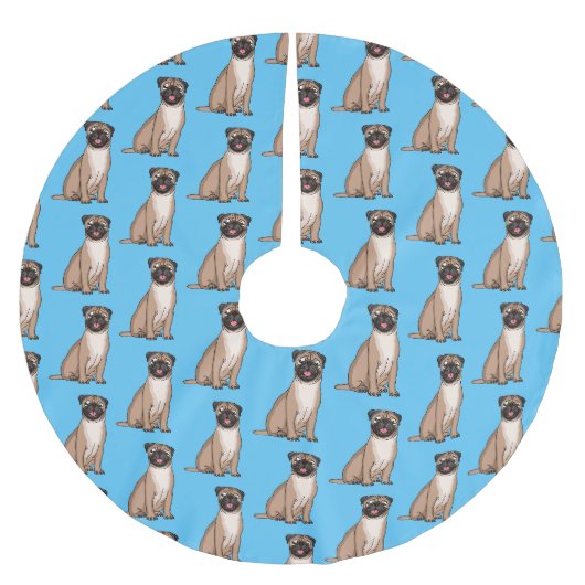 Lustige glückliche Mops-Hund-Comic-Illustration Polyester Weihnachtsbaumdecke (Vorderseite)