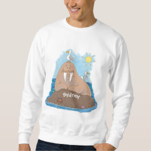 Lustige glückliche Walross-Cartoon-Illustration Sweatshirt