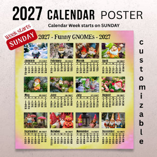 Lustige Gnome 2027 Anpassbarer Fotokalender  Poster