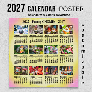 Lustige Gnome 2027 Anpassbarer Fotokalender Poster