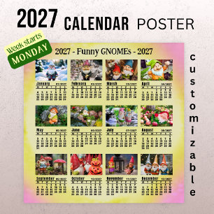Lustige Gnome 2027 Benutzerdefinierter Fotokalende Poster
