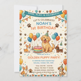 Lustige Golden Retriever-Welpen-Geburtstagseinladu Einladung