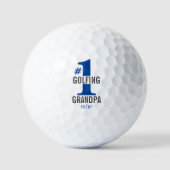 Lustige Golfbälle #1 Golf spielender Opa Blaues Mo (Vorderseite)