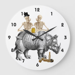 Lustige gotische steampunk skeltons und Nashorn Große Wanduhr