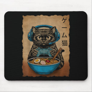 Lustige Grafik-Gamer-Katze japanische Ramen-Katze  Mousepad