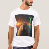 lustige grafische Capybara Selfie mit UFO komisch T-Shirt (Vorderseite)
