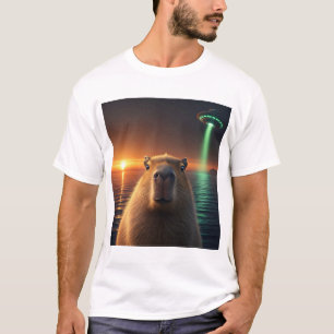 lustige grafische Capybara Selfie mit UFO komisch T-Shirt