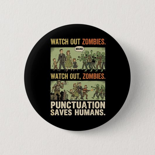 Lustige Grammatik Interpunktion rettet Menschen Zo Button (Vorderseite)