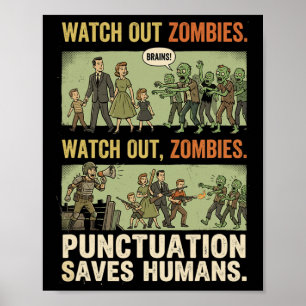 Lustige Grammatik Interpunktion rettet Menschen Zo Poster