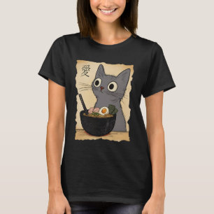Lustige graue Katze Ramen Anime Grafik Japanisch K T-Shirt