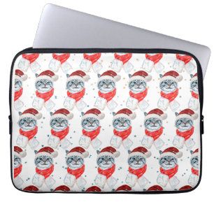 Lustige Graue Tabby-Katze mit Weihnachtsmannhut We Laptopschutzhülle