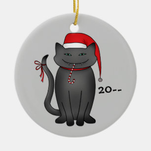 Lustige graue WeihnachtsMiezekatze Keramikornament