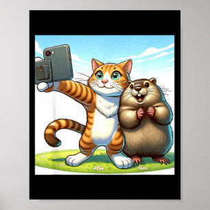 Lustige Groundhog Day Katze macht Selfie mit Murme Poster