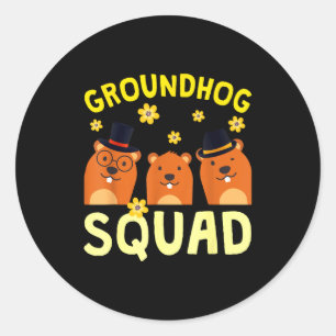 Lustige Groundhog-Truppe Frohen Groundhog-Tag 2025 Runder Aufkleber