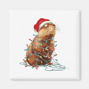 Lustige Groundhog-Weihnachtsgrafik Tierlichter L Magnet